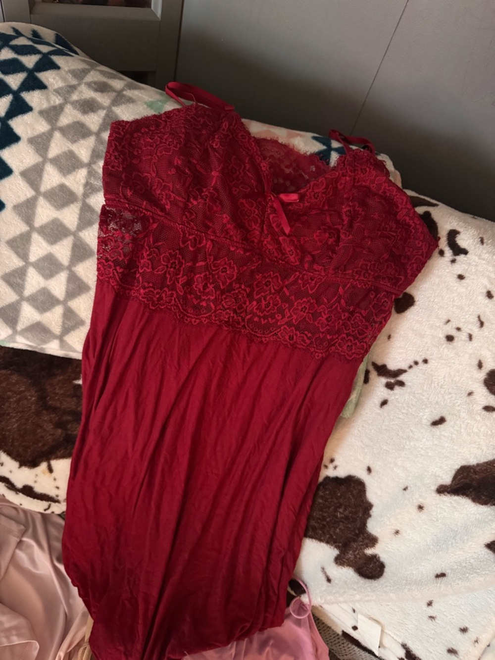 SHEIN Red Lace Chemise Nightgown